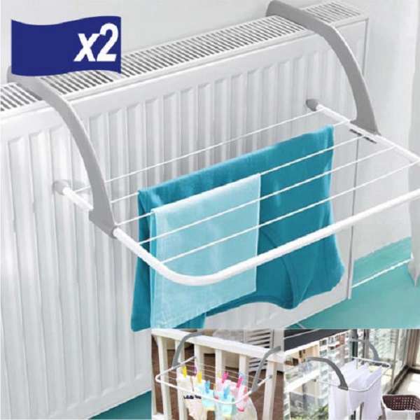 2 x Radiator Airers Clothes Towel Laundry Horse Rack Rail Folding Dryer